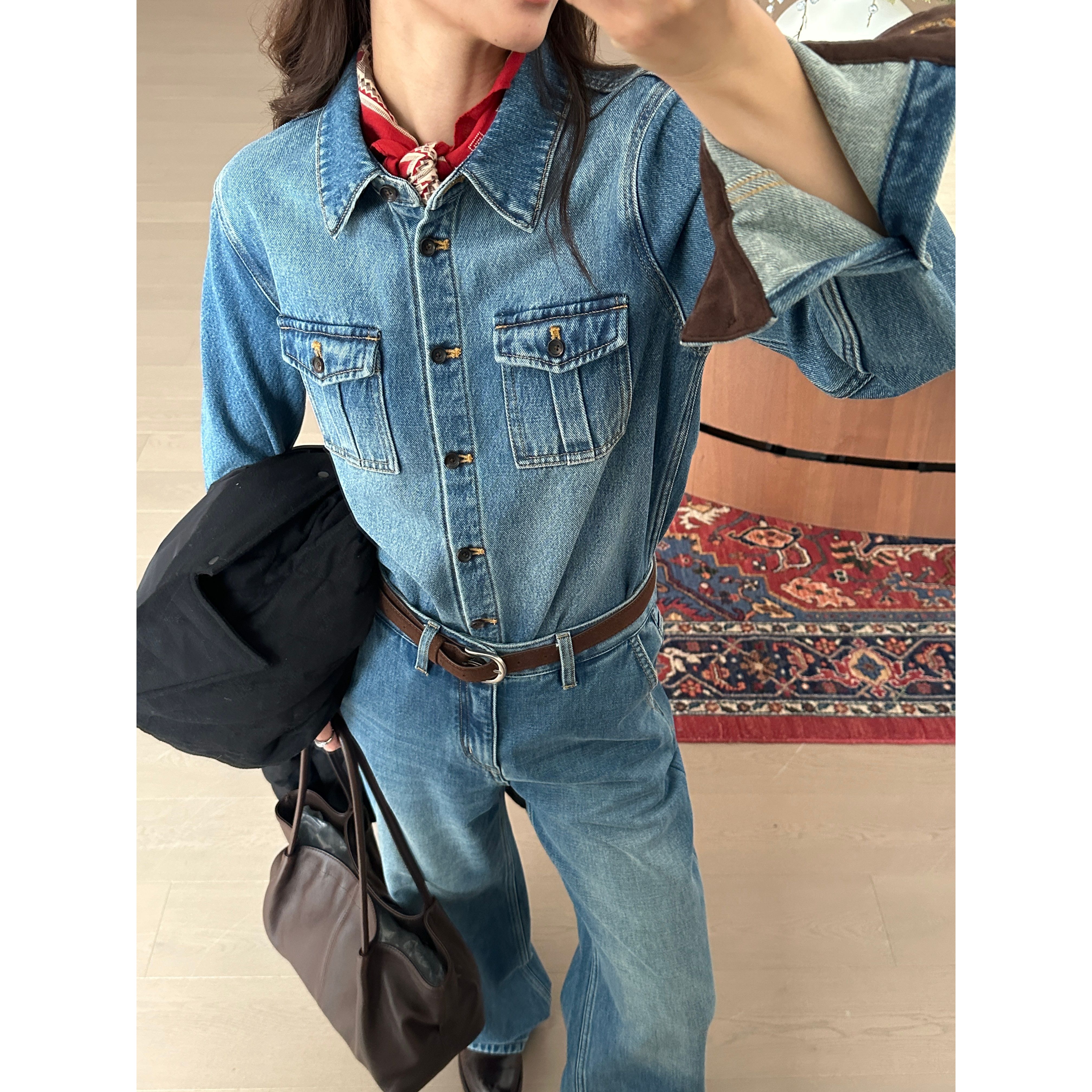 ONI欧尼-冬上新复古薄绒老钱风牛仔外套OJ258Q9581