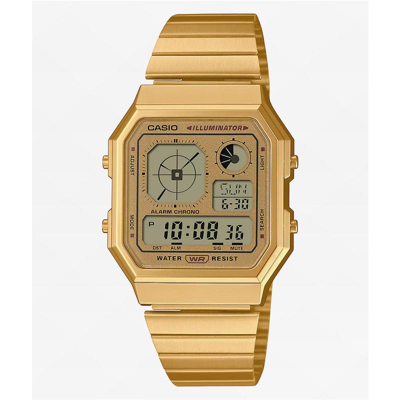 代购卡西欧男女腕表计时夜光闹钟测速金属防水钢带金色商务休闲