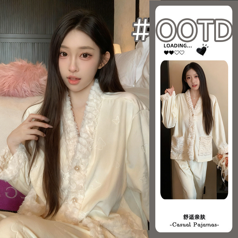 2026冬季新款韩版纯色高级感压花睡衣女生秋冬德绒薄款开衫家居服,女士内衣/男士内衣/家居服,睡衣/家居服套装,淘宝优惠券,粉丝福利购,淘宝优惠卷