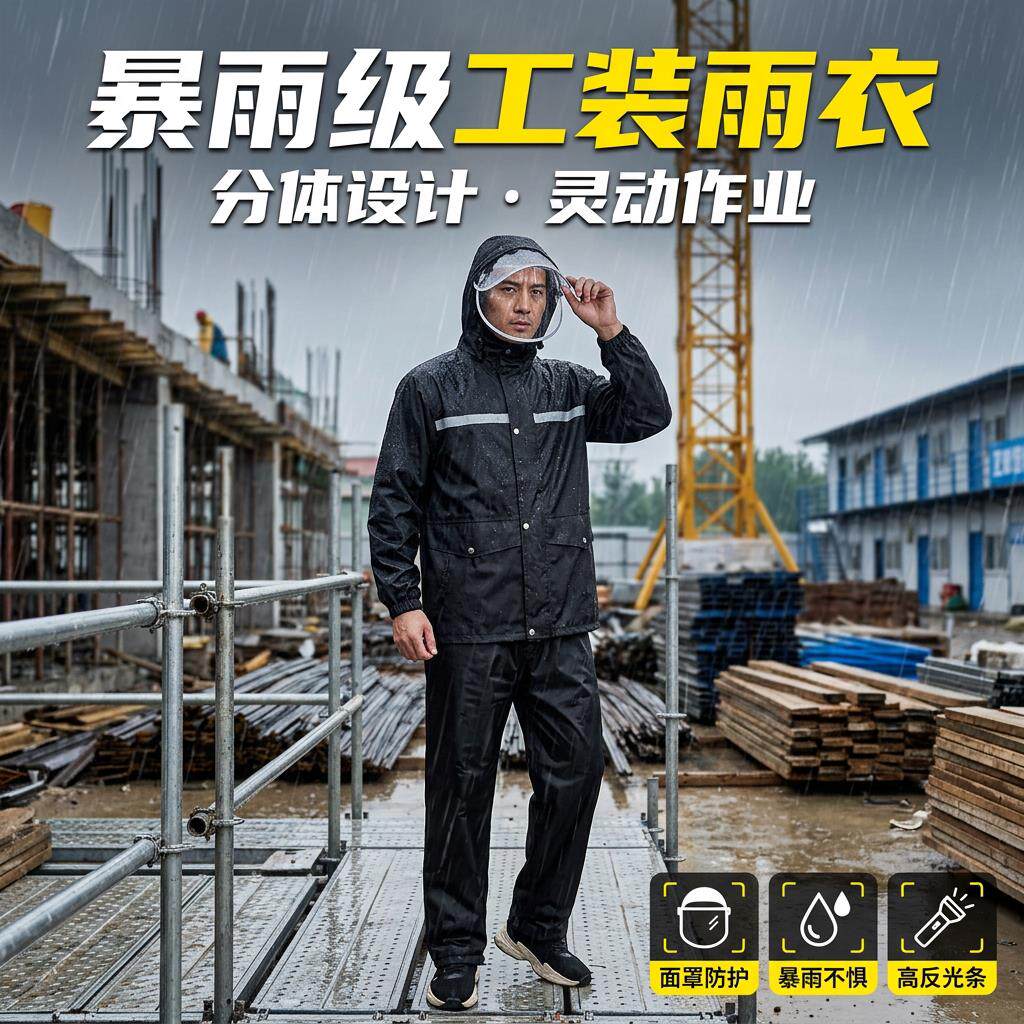 雨衣雨裤分体套装工地干活耐磨男士环卫执勤双层防雨加厚反光雨衣