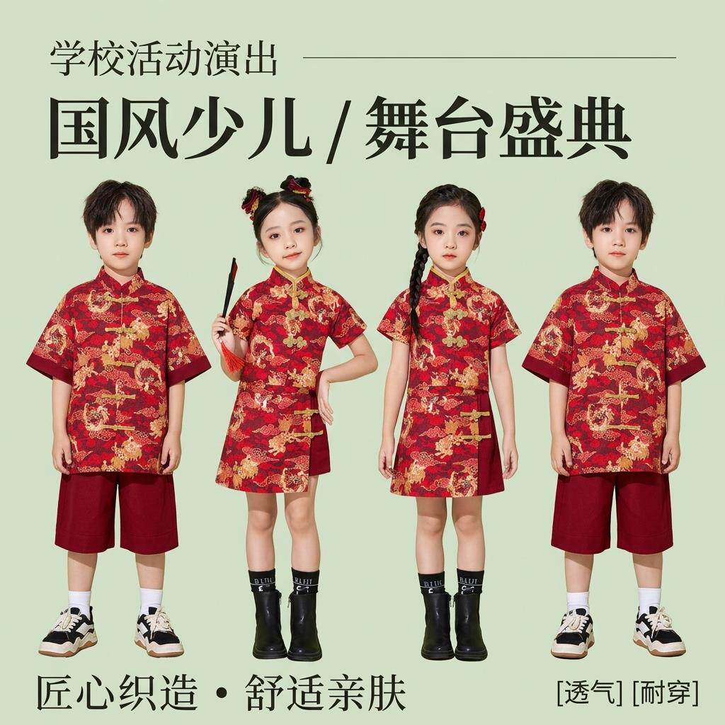 六一儿童演出服2026新款夏季舞蹈服中式唐装男童女童古风演出服装