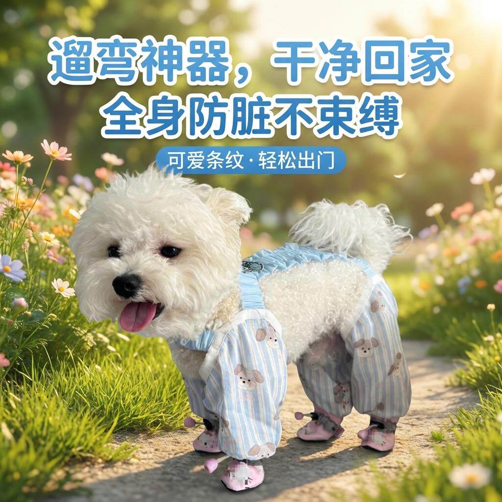 狗狗防脏衣服比熊泰迪小狗外出狗腿套裤腿四脚防尘裤连鞋防脏裤