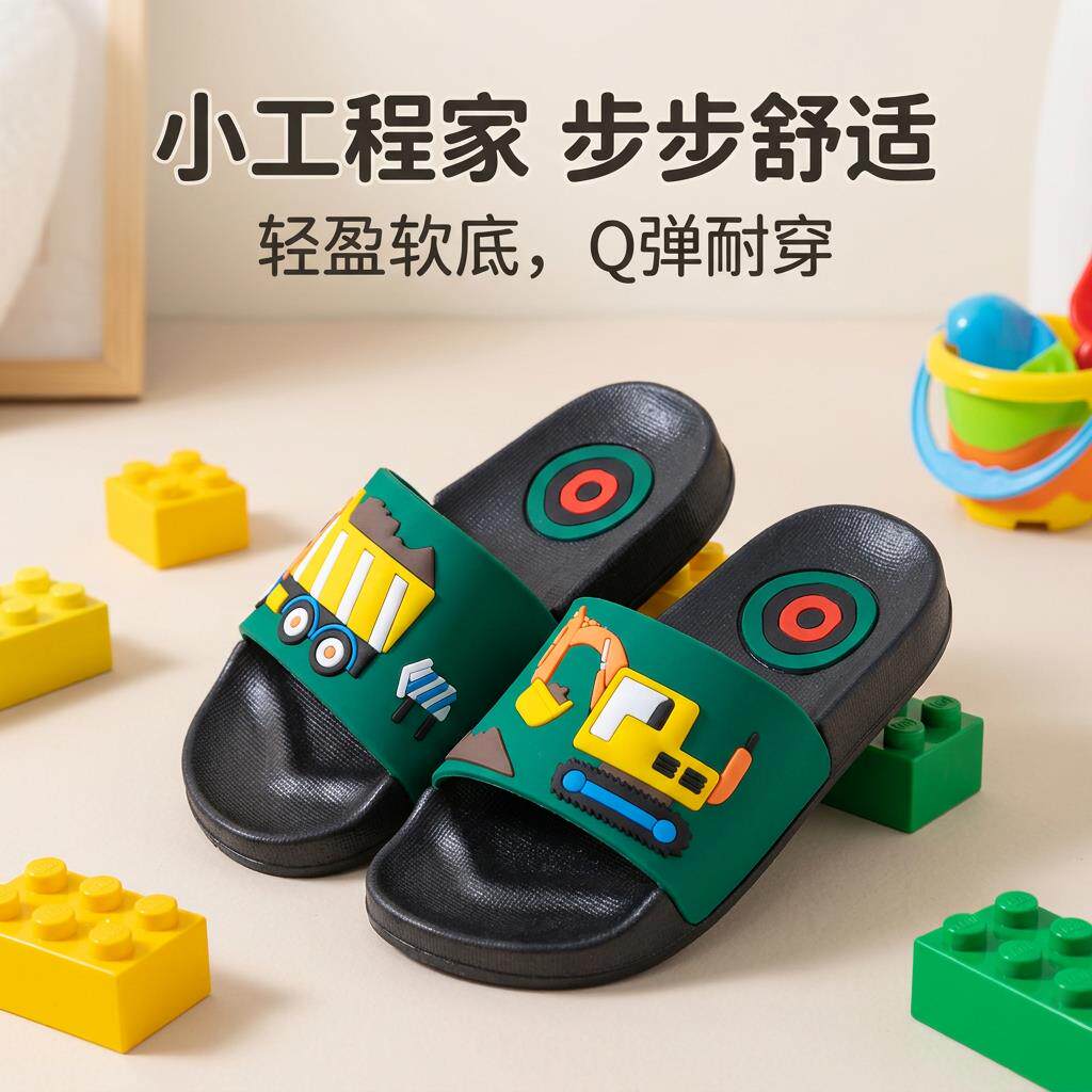 儿童拖鞋洗澡防滑2026中大童新款男童夏季可爱卡通王者挖土机凉拖