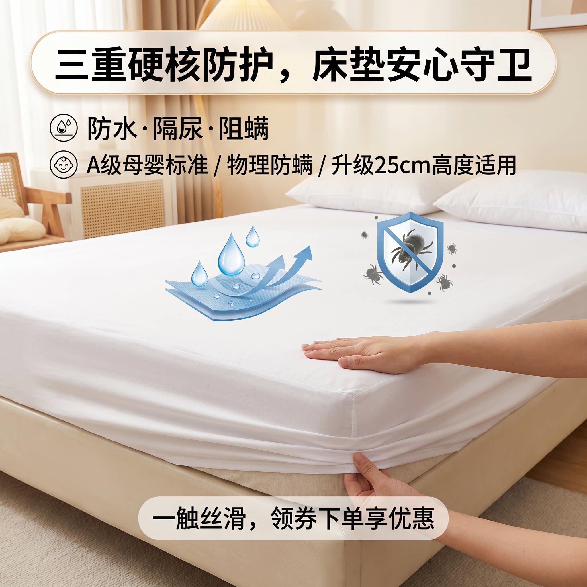 防水床罩隔尿透气可洗防猫尿防螨虫四季通用学生宿舍防滑全包围式图片