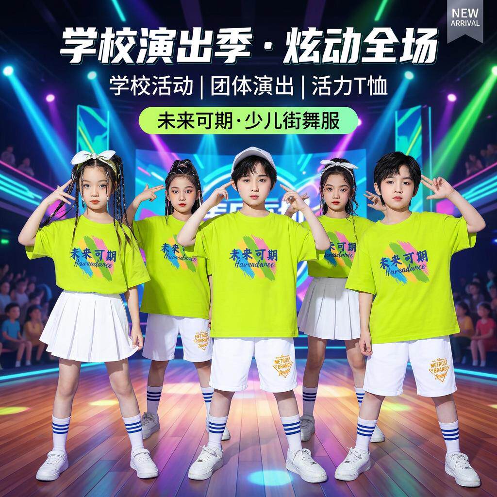 儿童街舞演出服学生班服六一表演服2026新款幼儿园糖果色拉拉队服