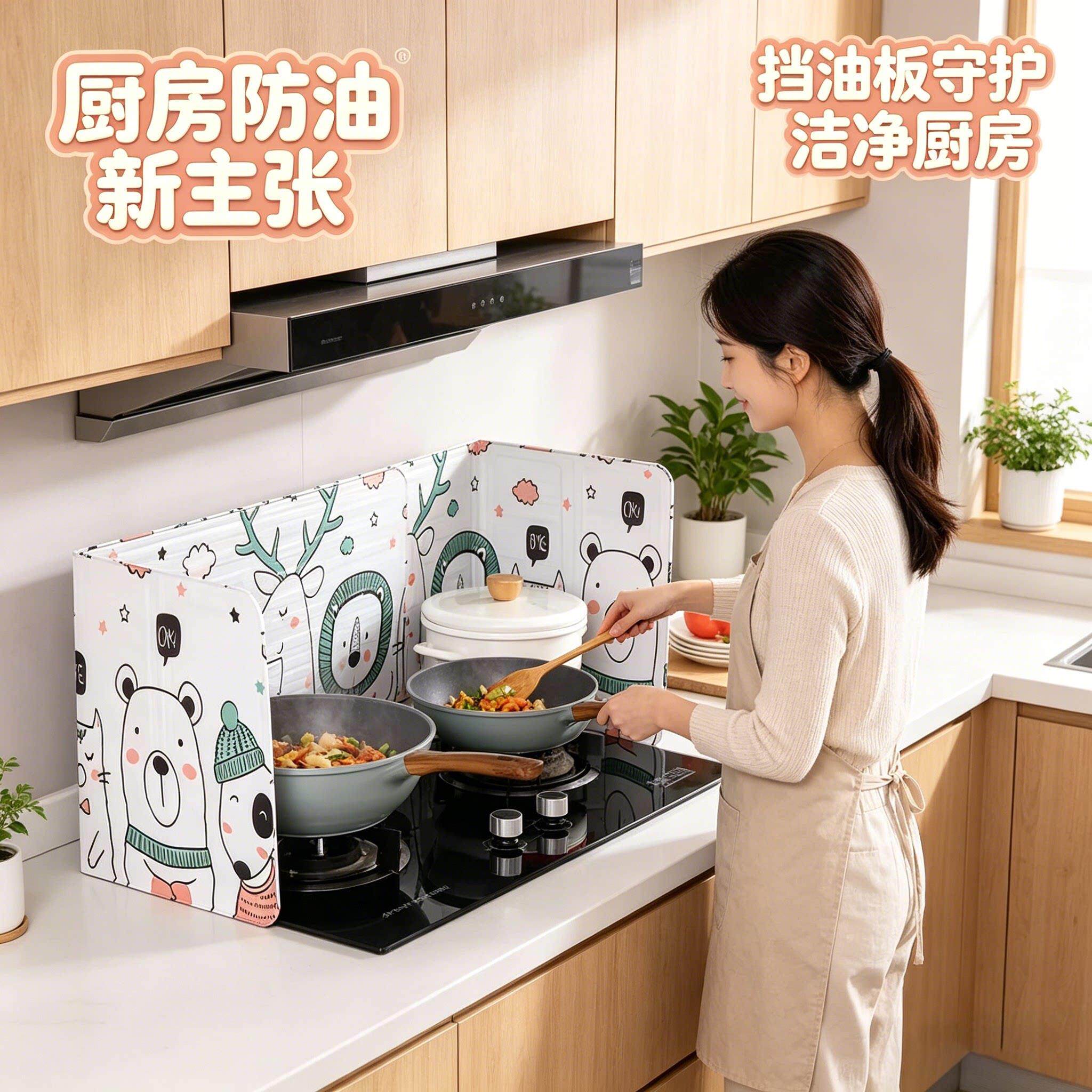 厨房防油挡板炒菜防溅油灶台燃气灶围挡隔热耐高温铝箔加厚隔油板