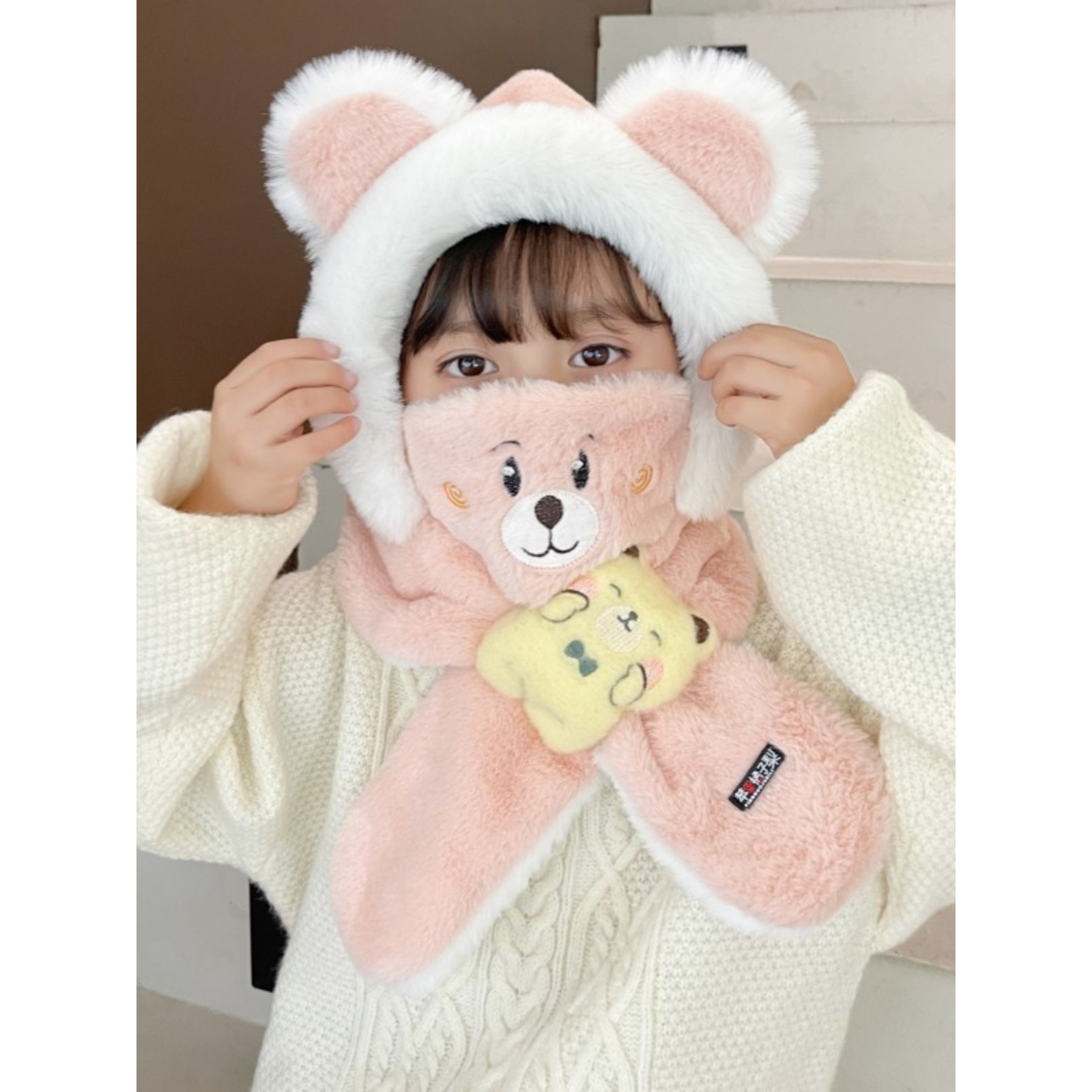 东北雪乡保暖帽子儿童围巾一体南方小土豆哈尔滨旅游防寒保暖毛绒