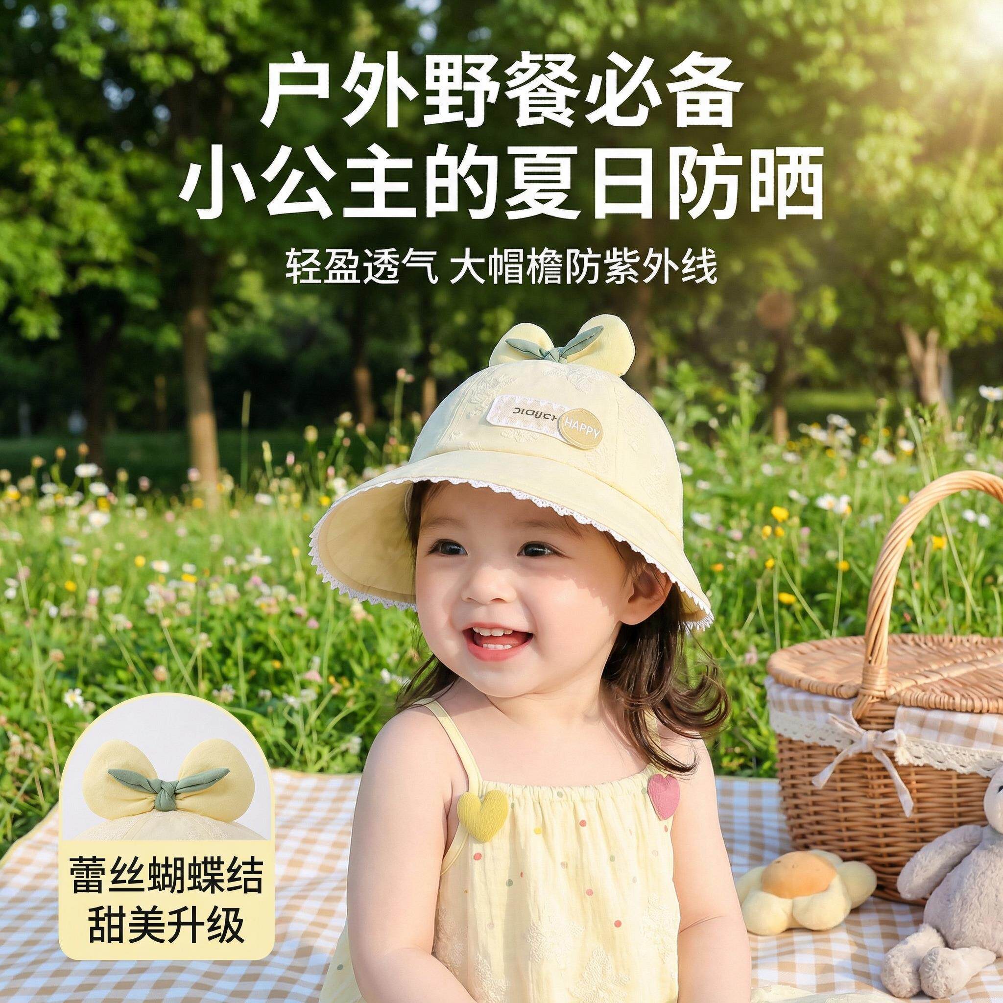 儿童遮阳帽子夏季薄款防晒大帽檐鸭舌帽女宝宝可爱甜美春天棒球帽