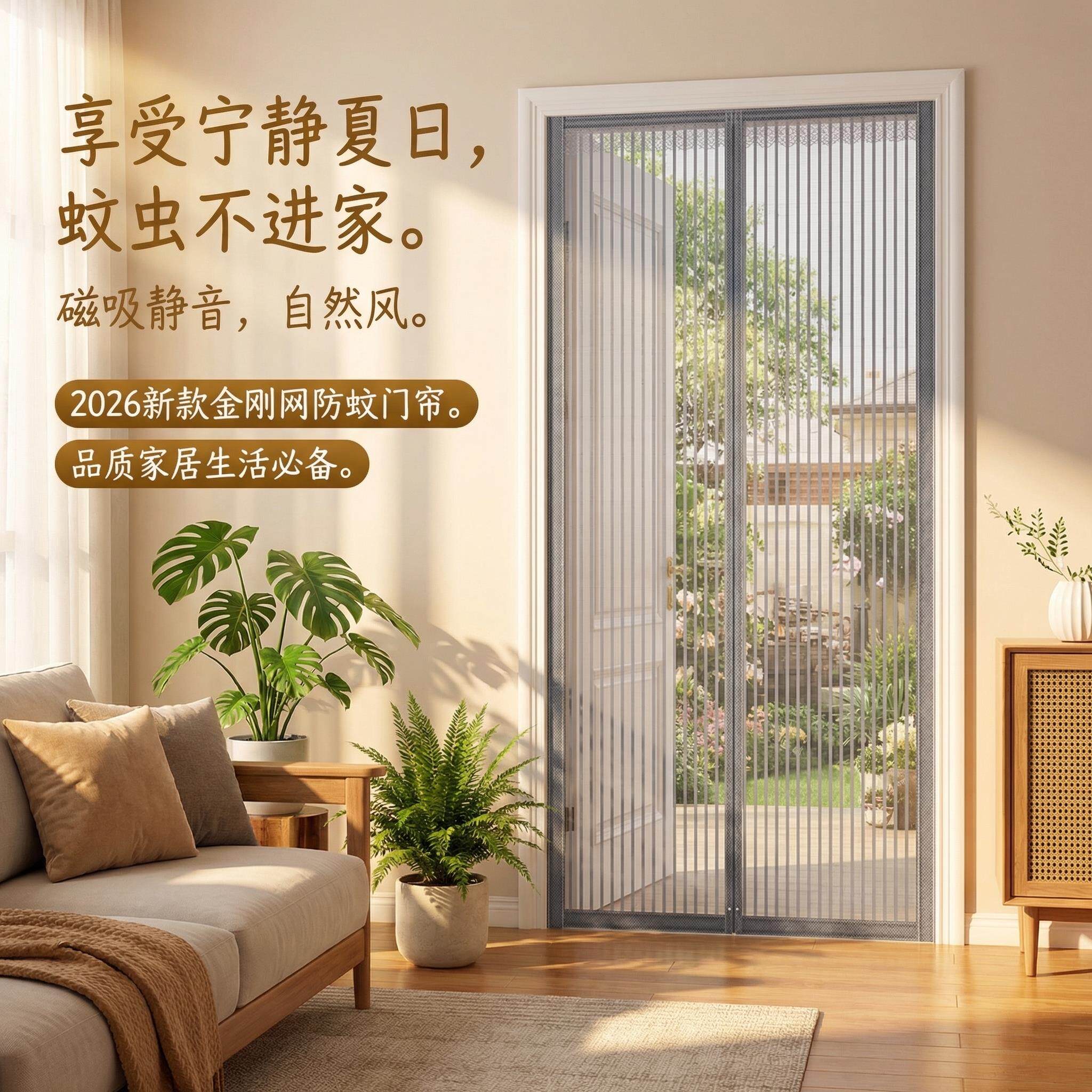 防蚊磁性门帘强磁纱网2026新款磁条高档家用金刚网夏季纱门纱窗帘