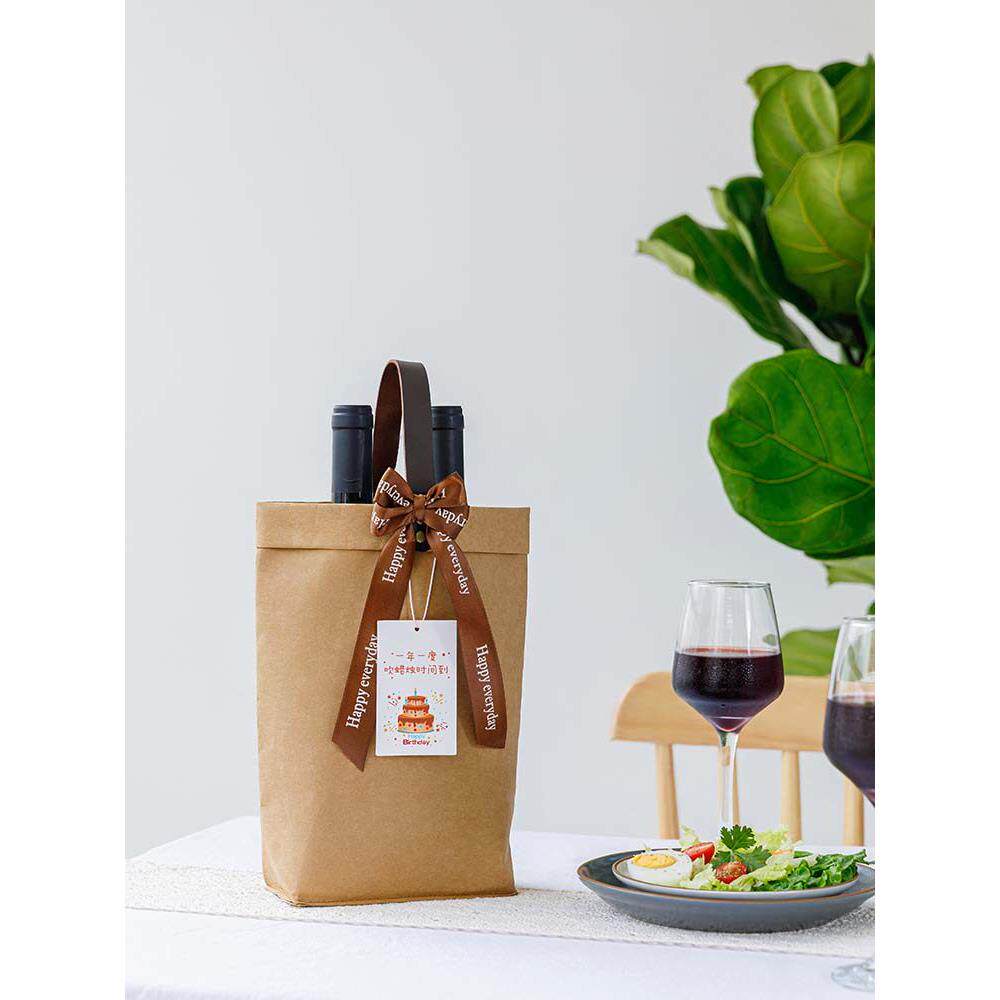 新款红酒礼盒空盒网红牛皮纸高端红酒瓶礼盒香槟汽泡酒包装手提袋