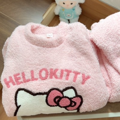 粉色Kitty冬季珊瑚绒圆领睡衣