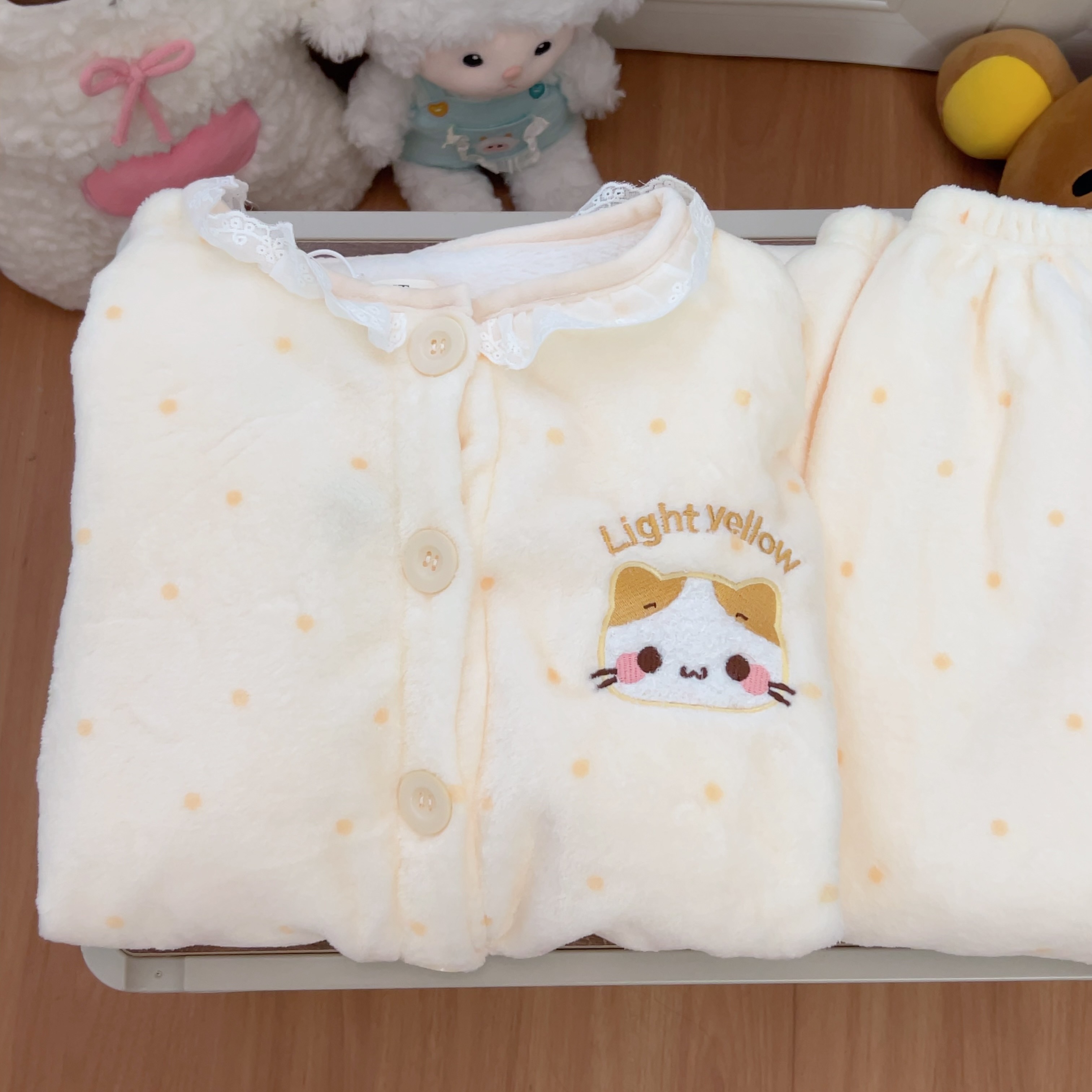 加绒家居服棉花糖猫睡衣圆领冬季
