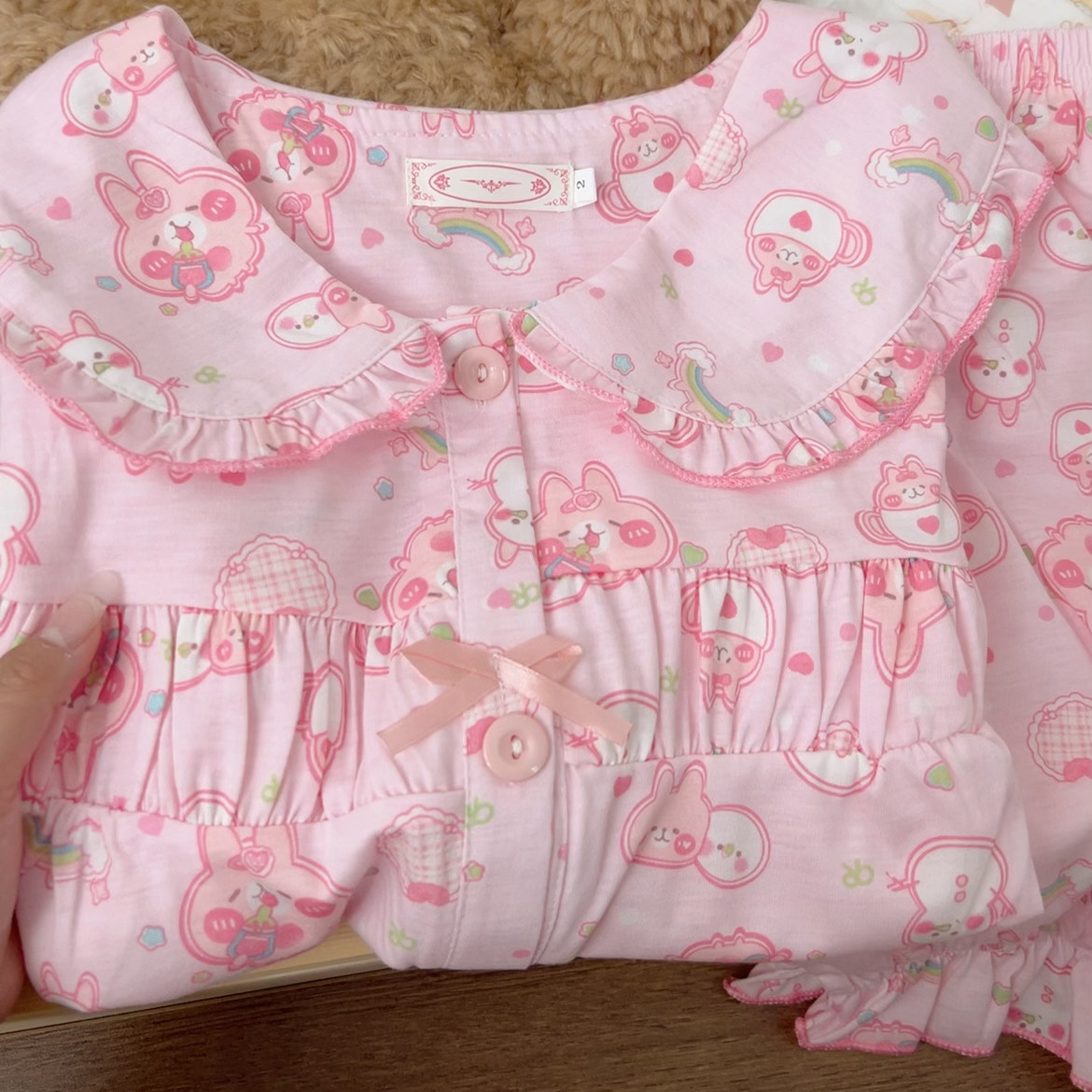 卡娜赫拉夏季睡衣女卡通可爱娃娃领薄棉短袖短裤家居服套装可外穿