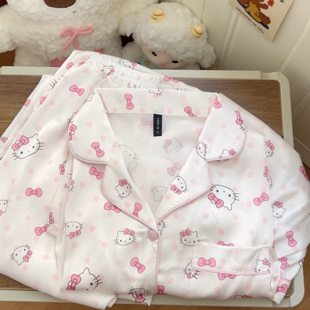 夏季 夏天休闲家居服三件套 冰丝睡衣女卡通可爱HelloKitty短袖 长裤