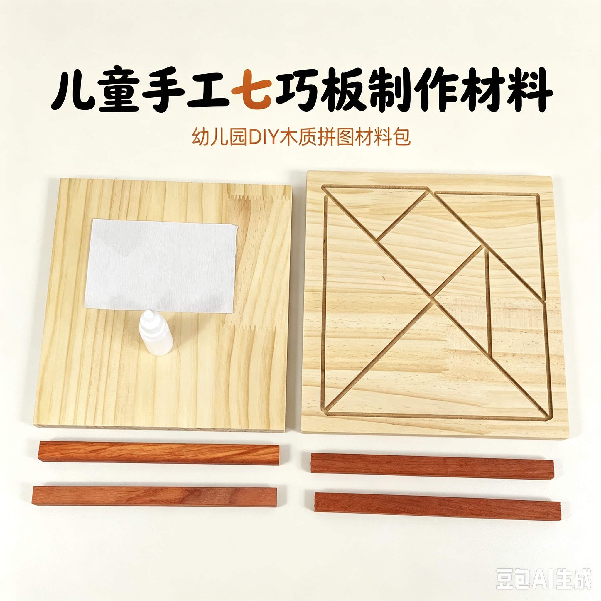 2. 木质七巧板DIY材料包 中小学劳技课手工制作半成品教具