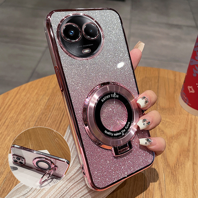 真我V50闪粉透明带支架保护套