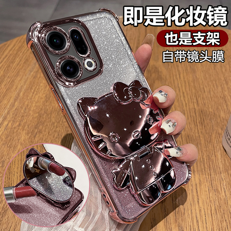 适用oppofindx9闪粉镜子支架猫壳