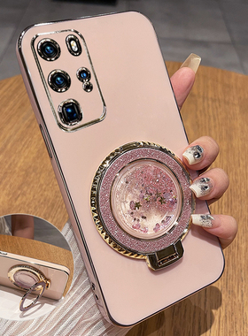 适用华为P40手机壳P40pro保护P40por+硅胶套ELS一AN00全包ANA防摔带支架TN10流沙P4O女pr0十新款加高级感可爱