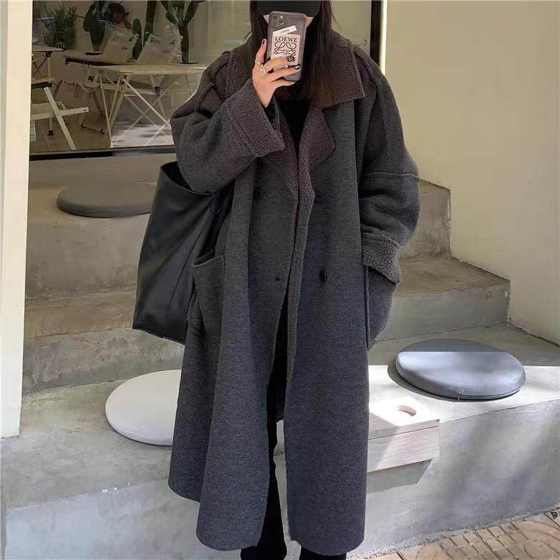 羊羔绒赫本风加厚宽松慵懒风LILYMOST女设计感小众过膝中长款大衣,女装/女士精品,常规大码外套,淘宝优惠券,粉丝福利购,淘宝优惠卷