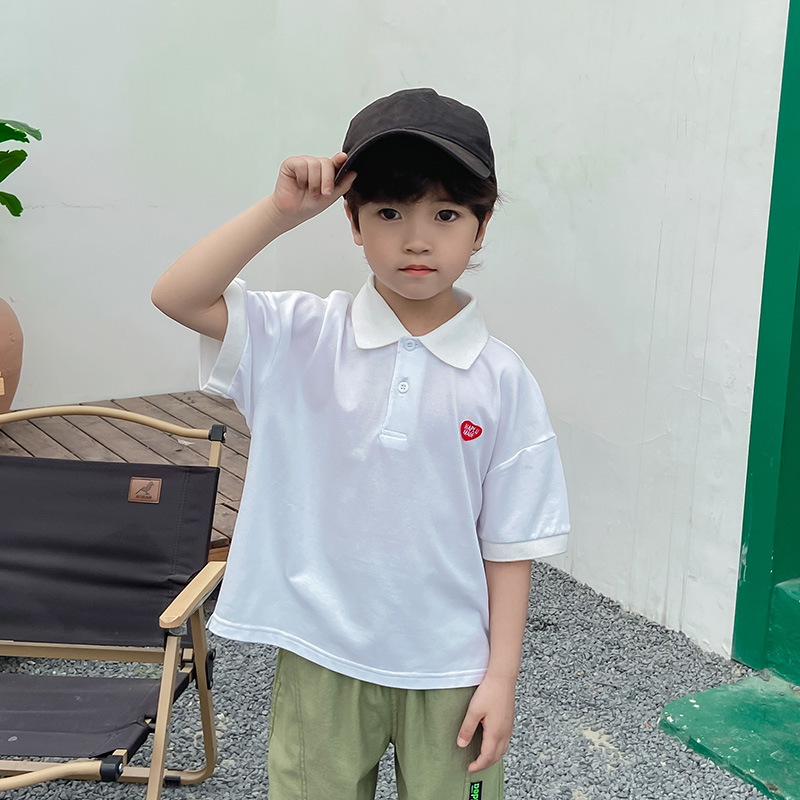 儿童休闲百搭珠地t恤中袖上衣潮半袖薄款短袖白色polo衫翻领男童