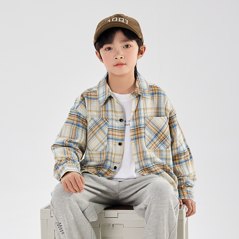 哈皮鲁格子春秋翻领衬衫