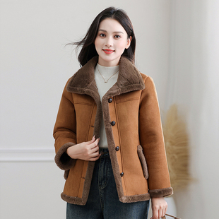 妈妈冬装羊羔绒皮草外套加绒加厚中老年女装秋冬棉袄皮毛一体大衣
