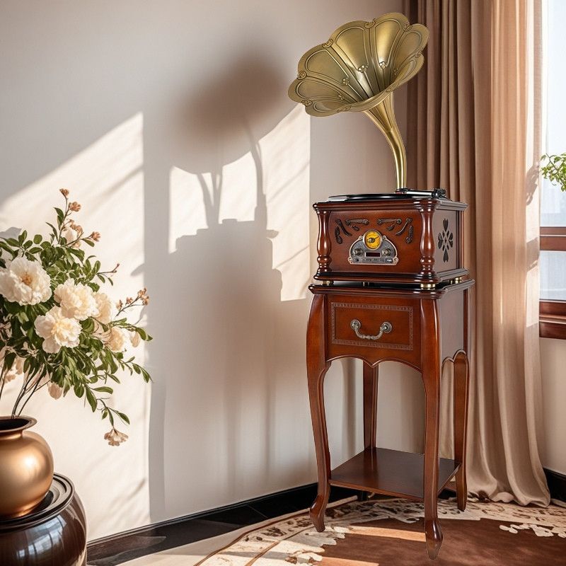 留声机复古怀旧纯铜仿古喇叭多功能音响黑胶碟片唱机客厅摆件装饰