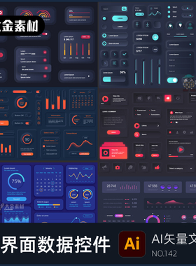 UI界面设计信息图表大数据ux统计界面科技卡片渐变 矢量AI142