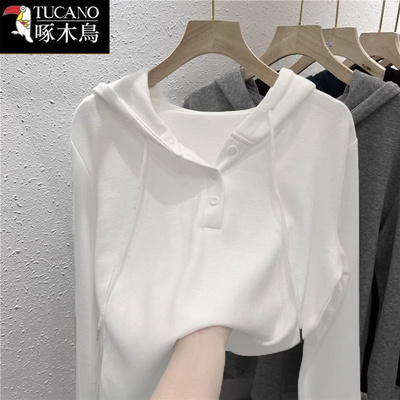 2025年春秋新款纯色连帽长袖卫衣