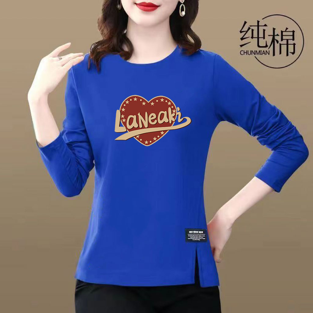 啄木鸟纯棉2024春秋新款时尚长袖T恤打底开叉韩版女宽松外穿上衣