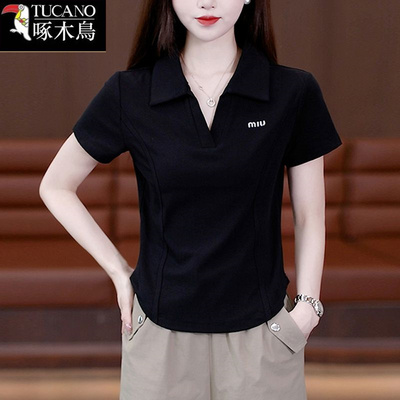 啄木鸟夏季短袖薄款不规则t恤女