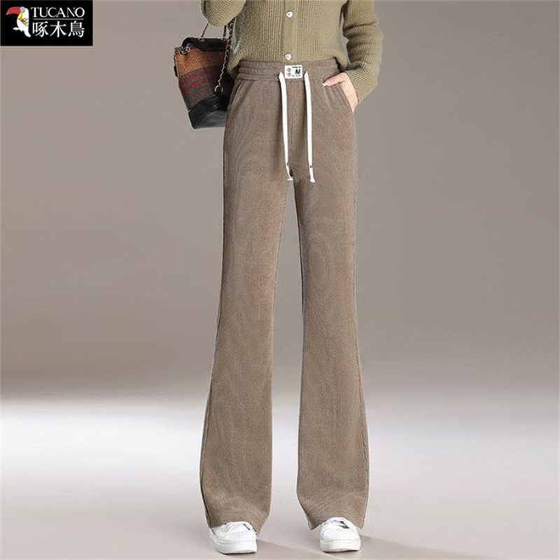 啄木鸟简约通勤抽绳微喇叭裤