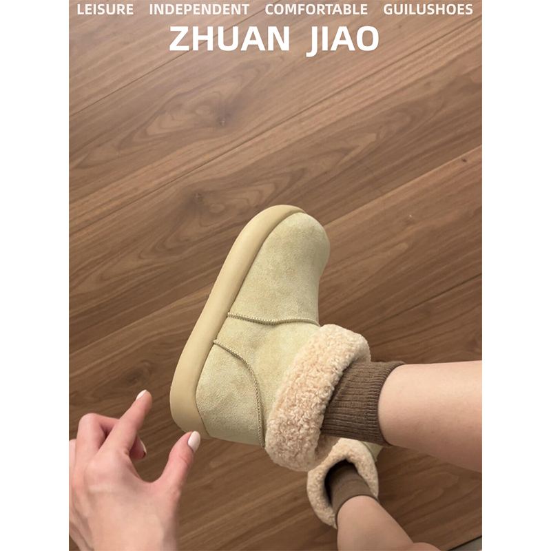 小土豆勃肯棉鞋女款2025冬季新款防滑保暖加绒短靴皮毛一体雪地靴