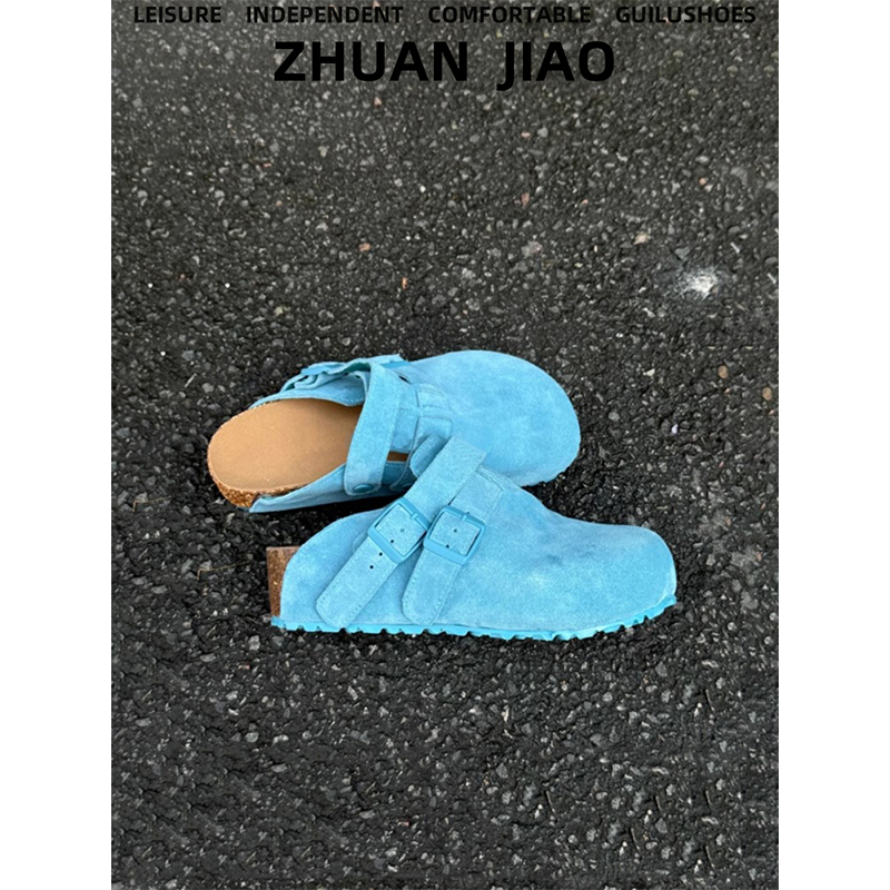 牛皮版~厚底增高勃肯鞋女夏外穿2025年新款一脚蹬复古包头半拖鞋