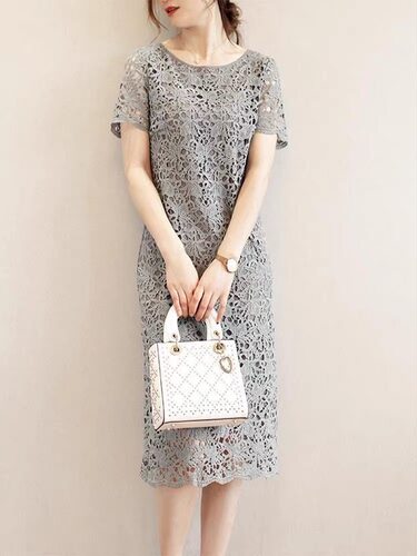 夏季韩版正品高级感蕾丝裙宽松遮肉大码连衣裙端庄大气直筒裙女
