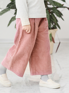 知了童装 秋款文艺女童灯芯绒阔腿裤纯棉宽松休闲长裤儿童K4749