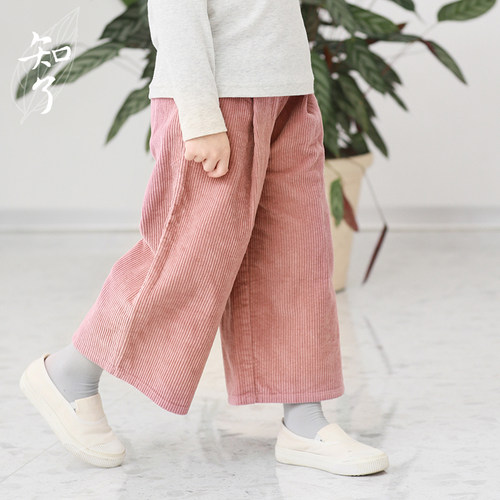知了童装春款文艺灯芯绒阔腿裤