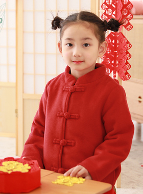 知了童装 女童冬装加厚夹棉中式长款呢大衣儿童毛呢外套K2333