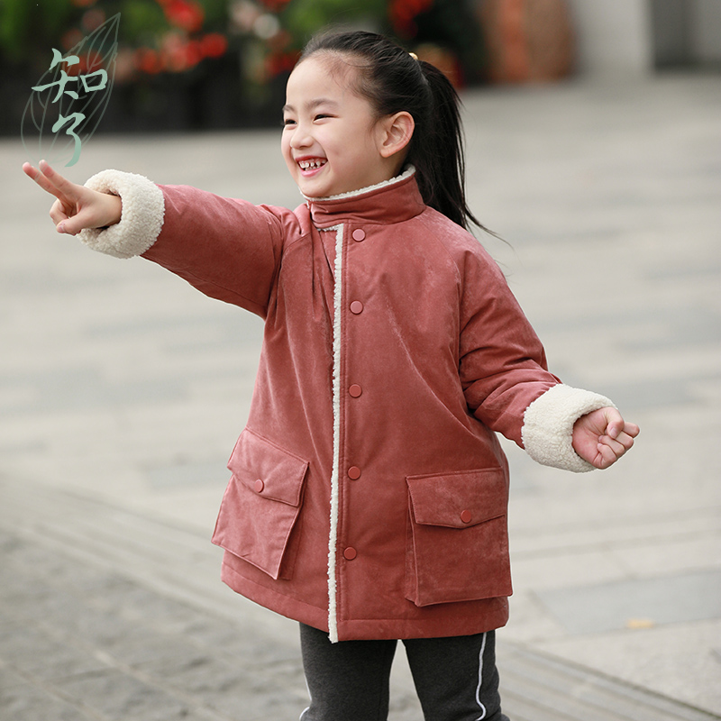 知了童装女童秋冬中长款棉衣