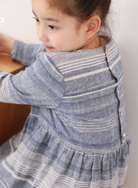 知了童装 秋季女童棉麻长袖连衣裙长裙文艺公主裙儿童K2127