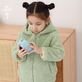 知了童装 秋冬新款 女童连帽毛毛外套复合皮毛一体大衣儿童K6123