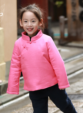 知了童装 儿童冬装女童亚麻中式唐装棉服棉袄棉衣厚外套大童K4582