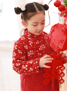 知了童装 儿童冬装中国风唐装中式棉衣女童棉袄外套新年服51381