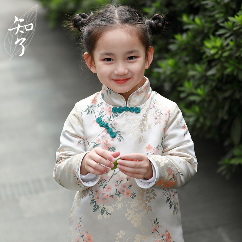 知了儿童锦缎女童新年旗袍