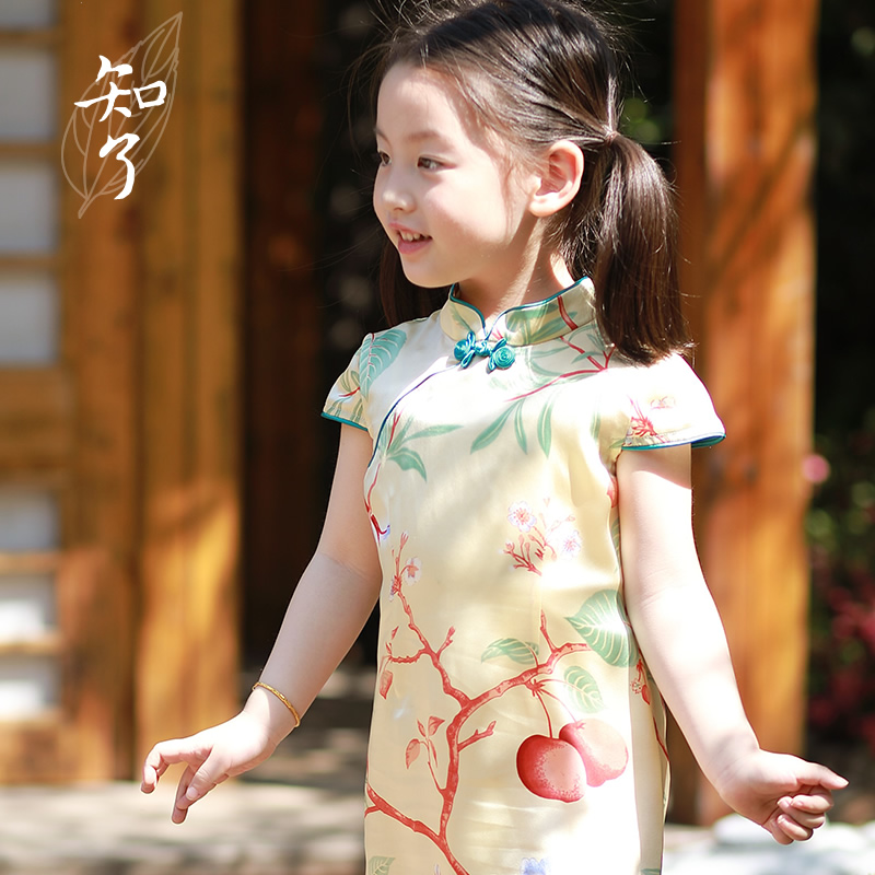 知了童裝夏款桑蠶絲旗袍裙子