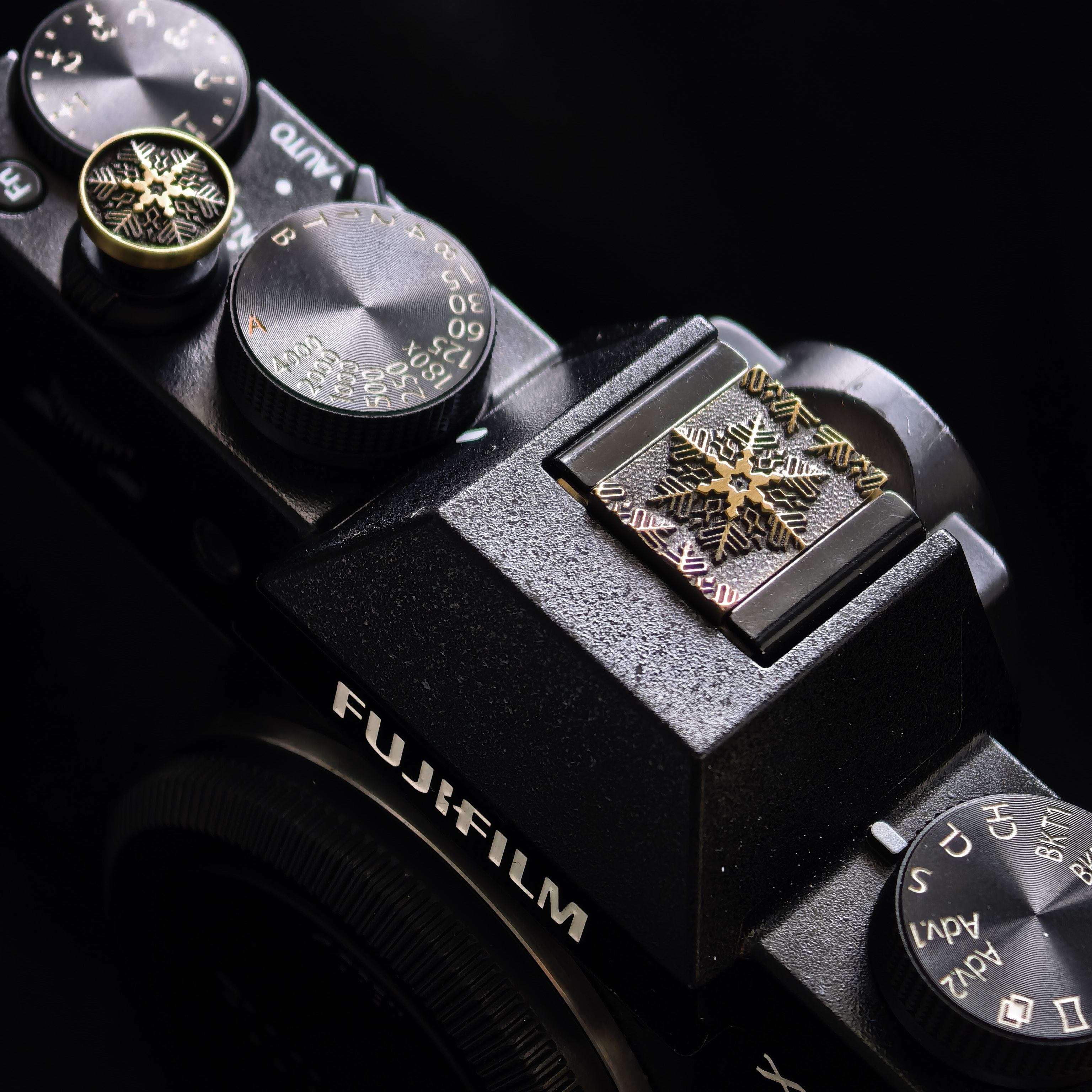 雪花快门按钮热靴盖立体浮雕适用于徕卡q富士xt30iixm5尼康zf配件