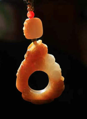 天然和田玉糖玉望子成龙扳指吊坠