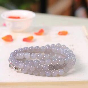 烟紫和田玉项链女款圆珠8mm玉珠子项链女玉石项链烟紫玉真玉项链