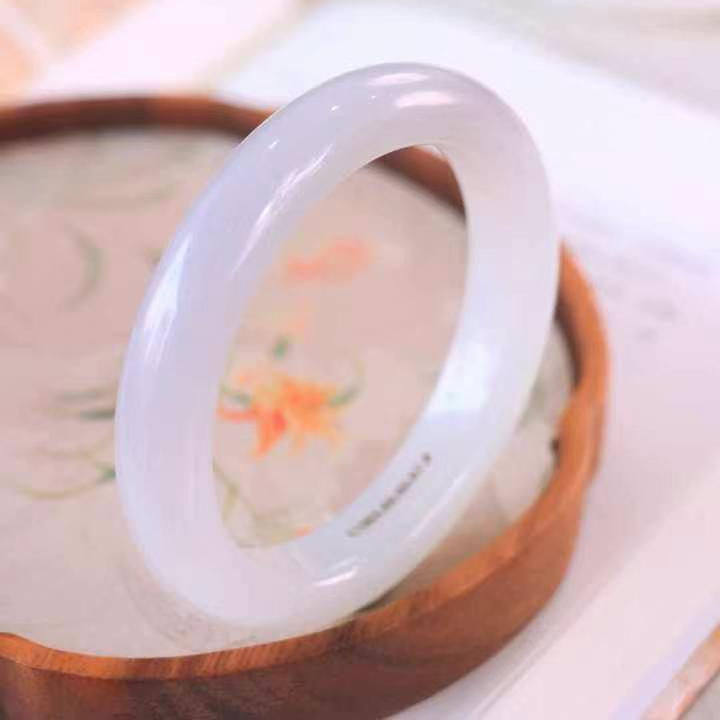 正品新疆和田玉天然烟紫镯白月光高冰种送母亲女朋友玉手镯