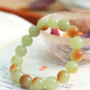 新疆和田玉且末糖白手串手链男女款玉石手串手链送证书天然圆珠